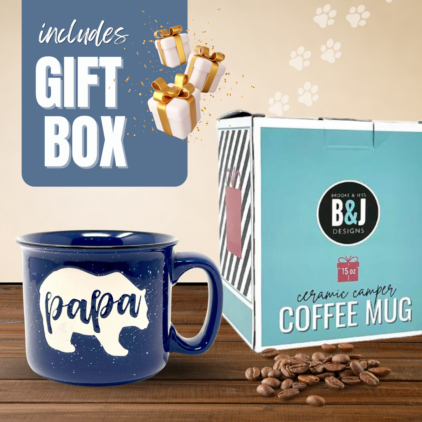 Papa Bear 15 oz Navy Ceramic Mug with White Bear