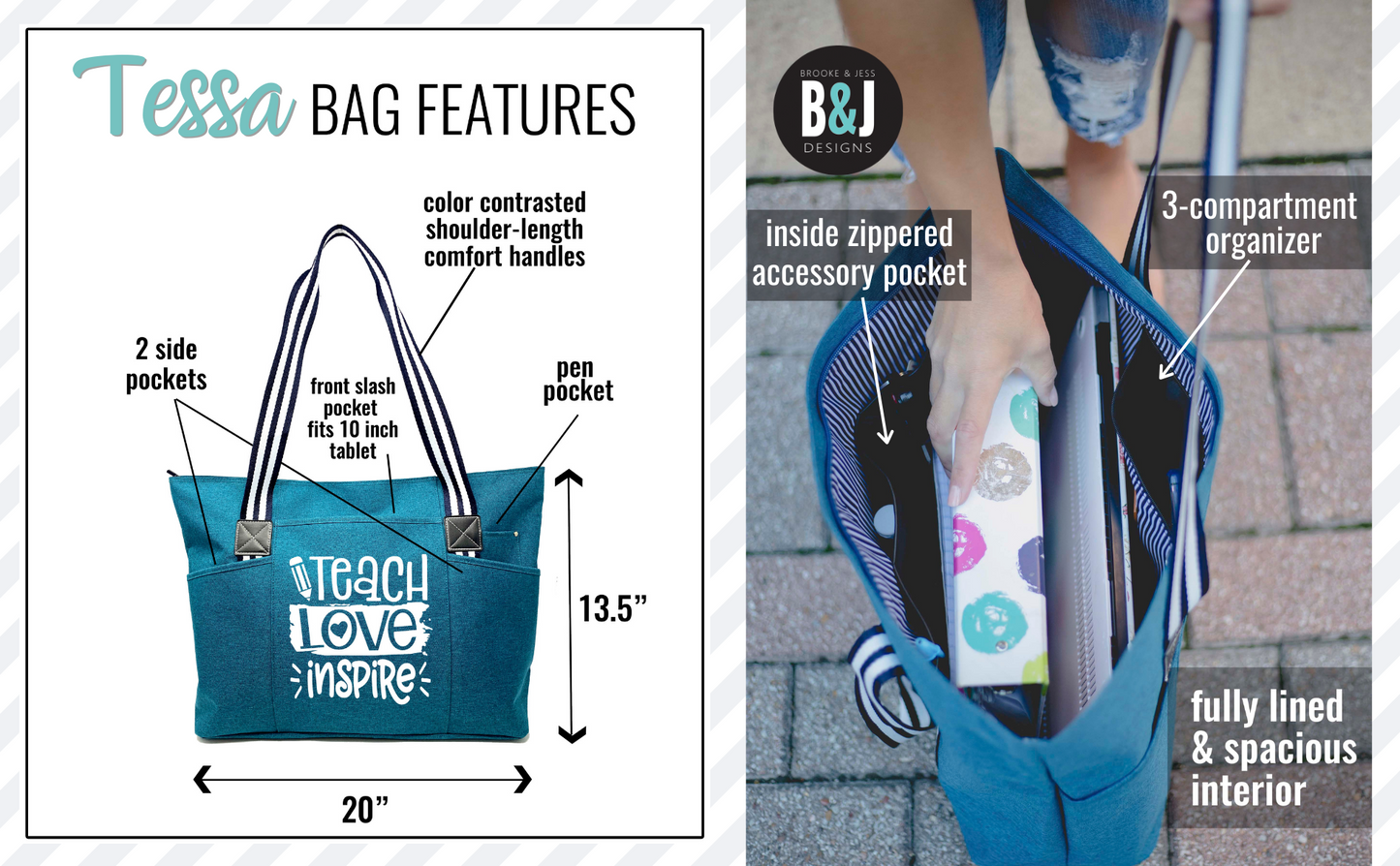Teach Love Inspire Tessa Teal Tote Bag for Teachers - Outlet Utah