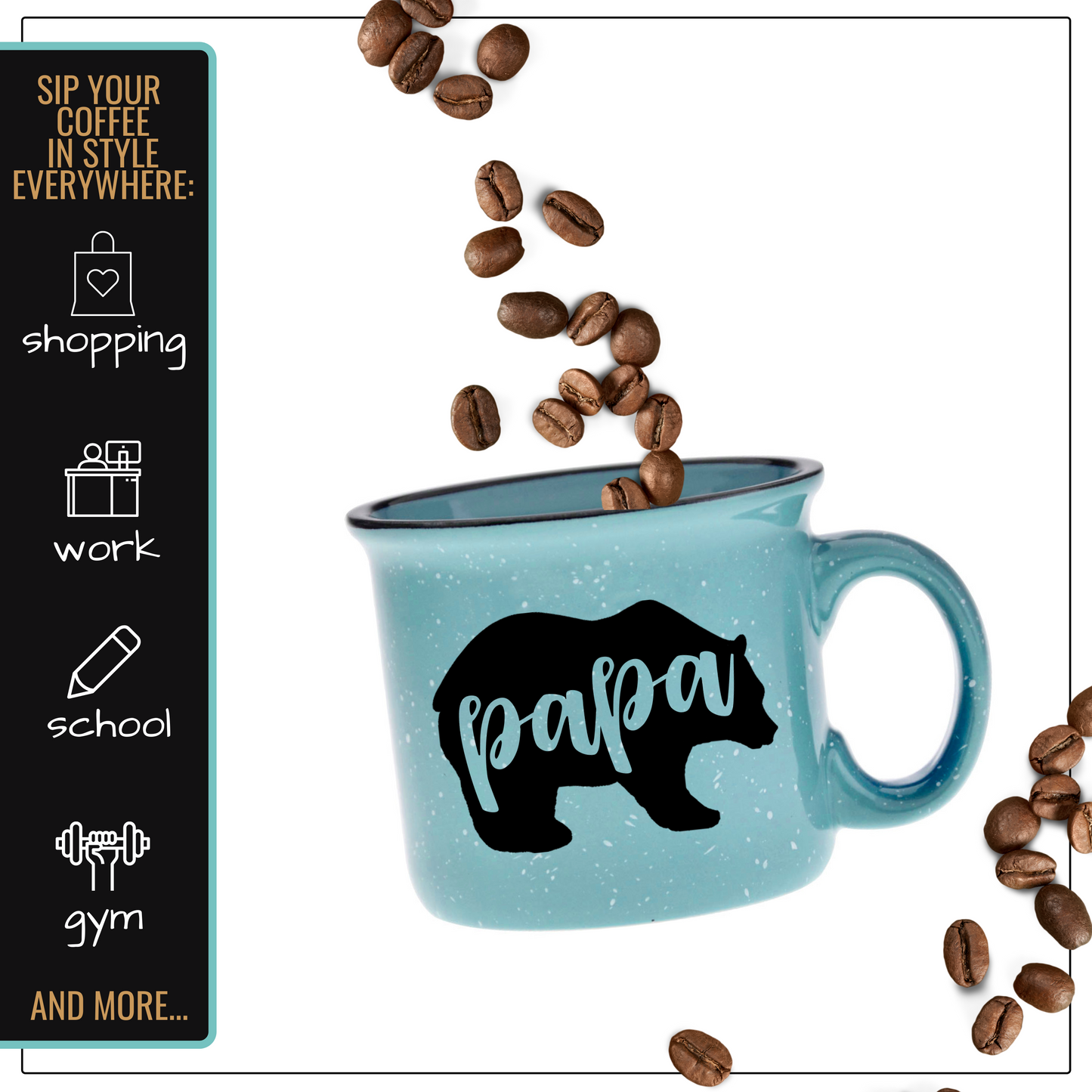 Papa Bear 15 oz Teal Ceramic Mug for Dads - Outlet Deal Utah