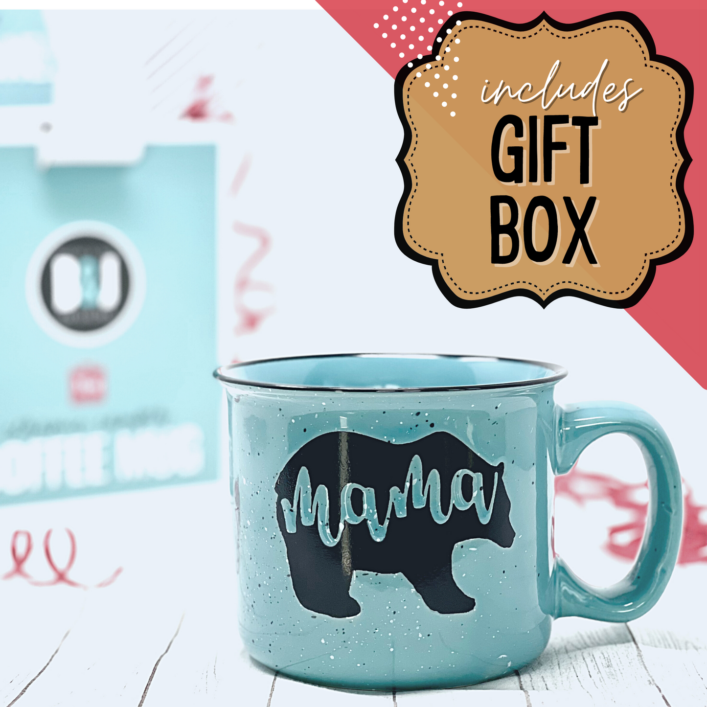 Mama Bear 14oz Teal Ceramic Mug for Moms