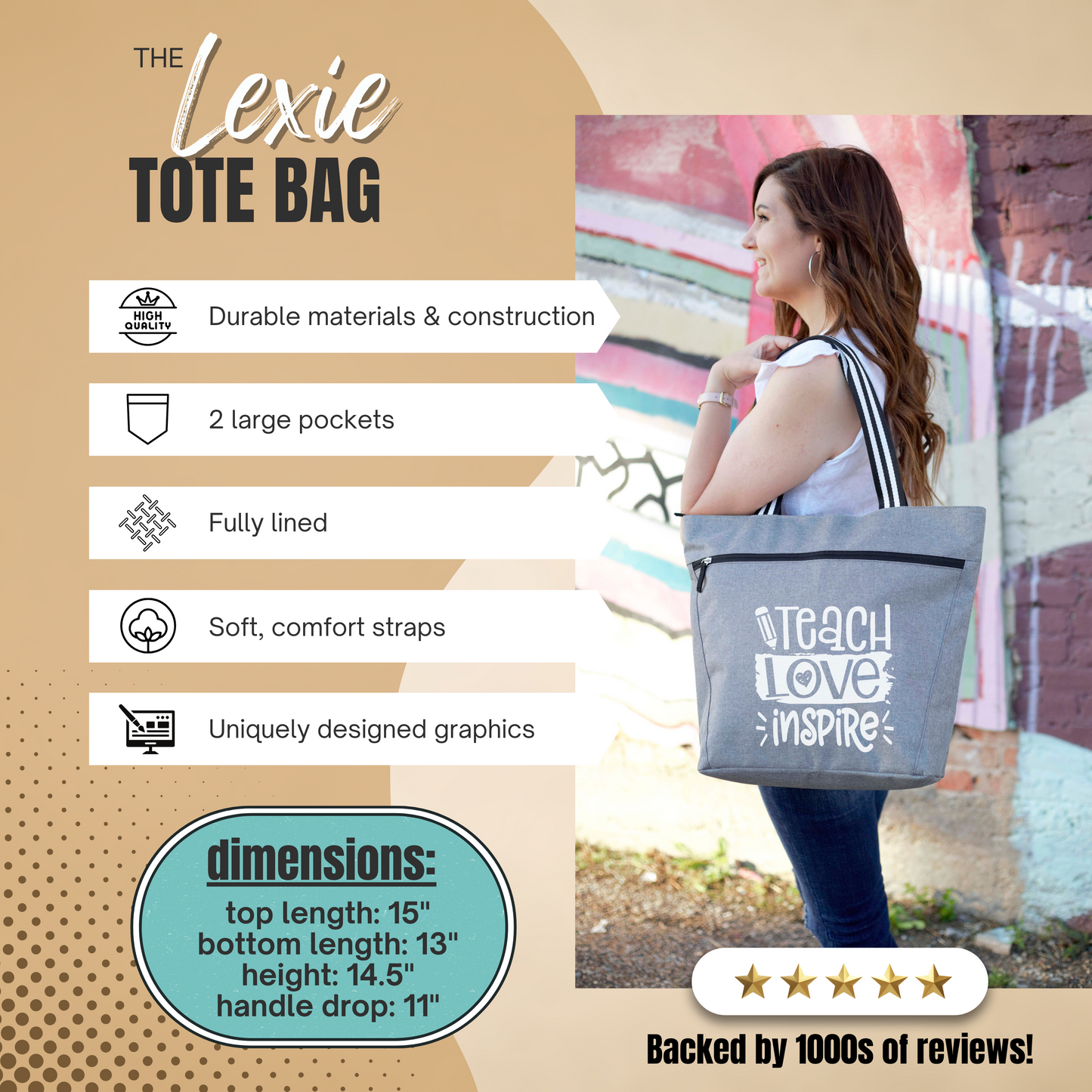 Brooke & Jess Designs Teacher Gift Bundle - Teacher Handbag Gifts for Women, Teacher Bag Best Teacher Appreciation Gift