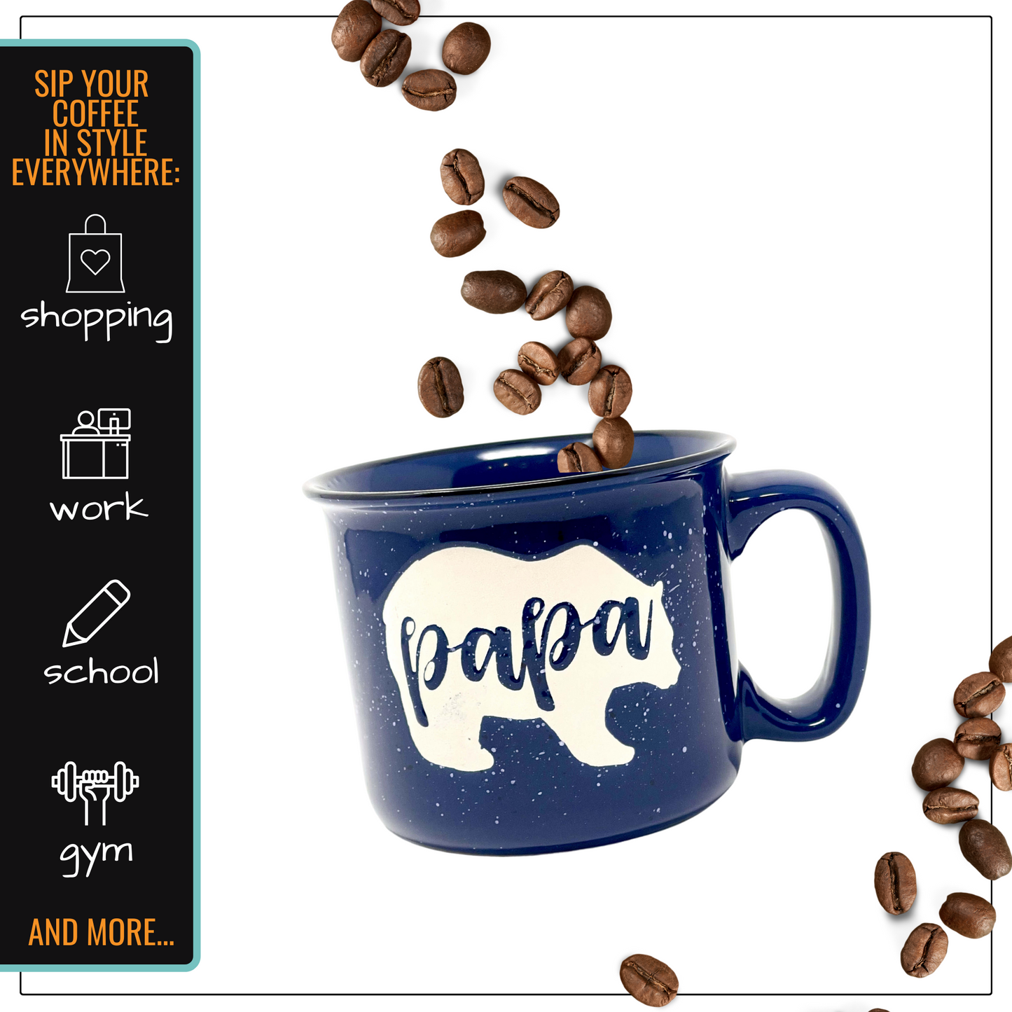 Papa Bear 15 oz Navy Ceramic Mug for Dads - Outlet Deal Texas