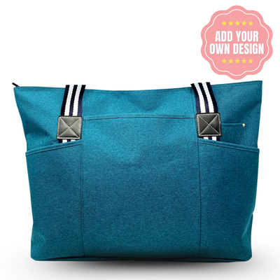 Custom-Designed & Personalized TEAL Tessa Tote Bag with Multiple Zippers and Compartments