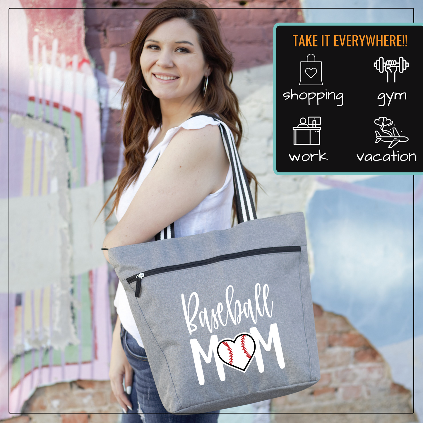 Baseball Mom Lexie Gray Tote Bag for Moms - Outlet Deal Utah