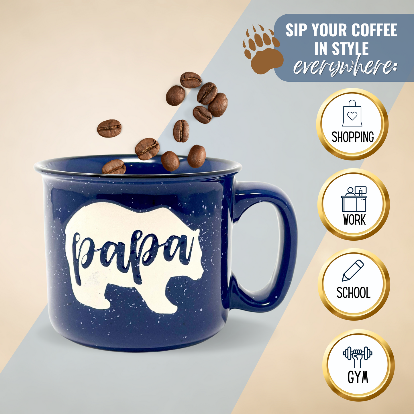 Papa Bear 15 oz Navy Ceramic Mug with White Bear