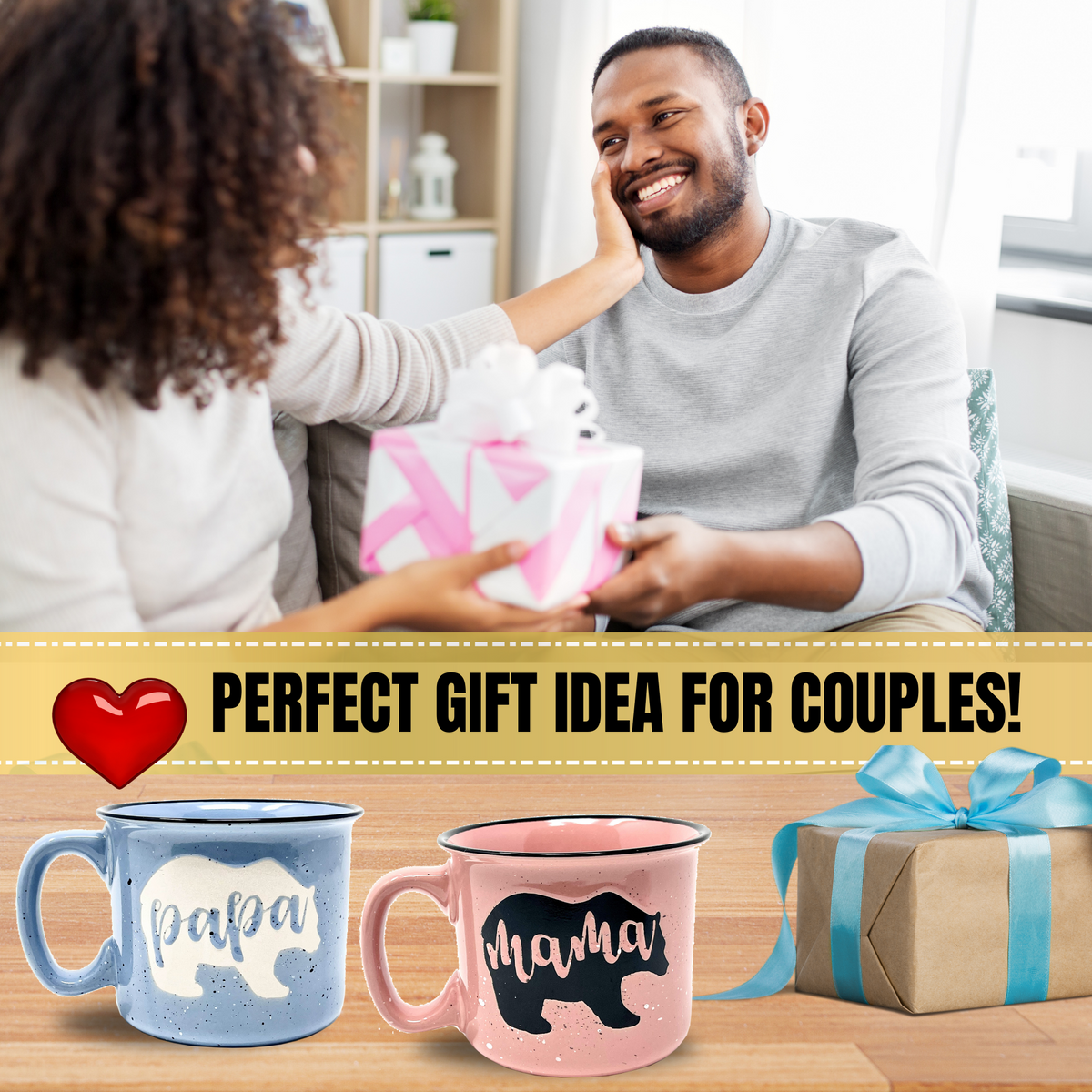 Mama Bear & Papa Bear Coffee Mug - Cute Coffee Cups for Men and Women - Unique Fun Gifts for Him, Her, Mother's Day, Father's Day, Christmas (Mama Bear Coral & Papa Bear Light Blue Gift Set)