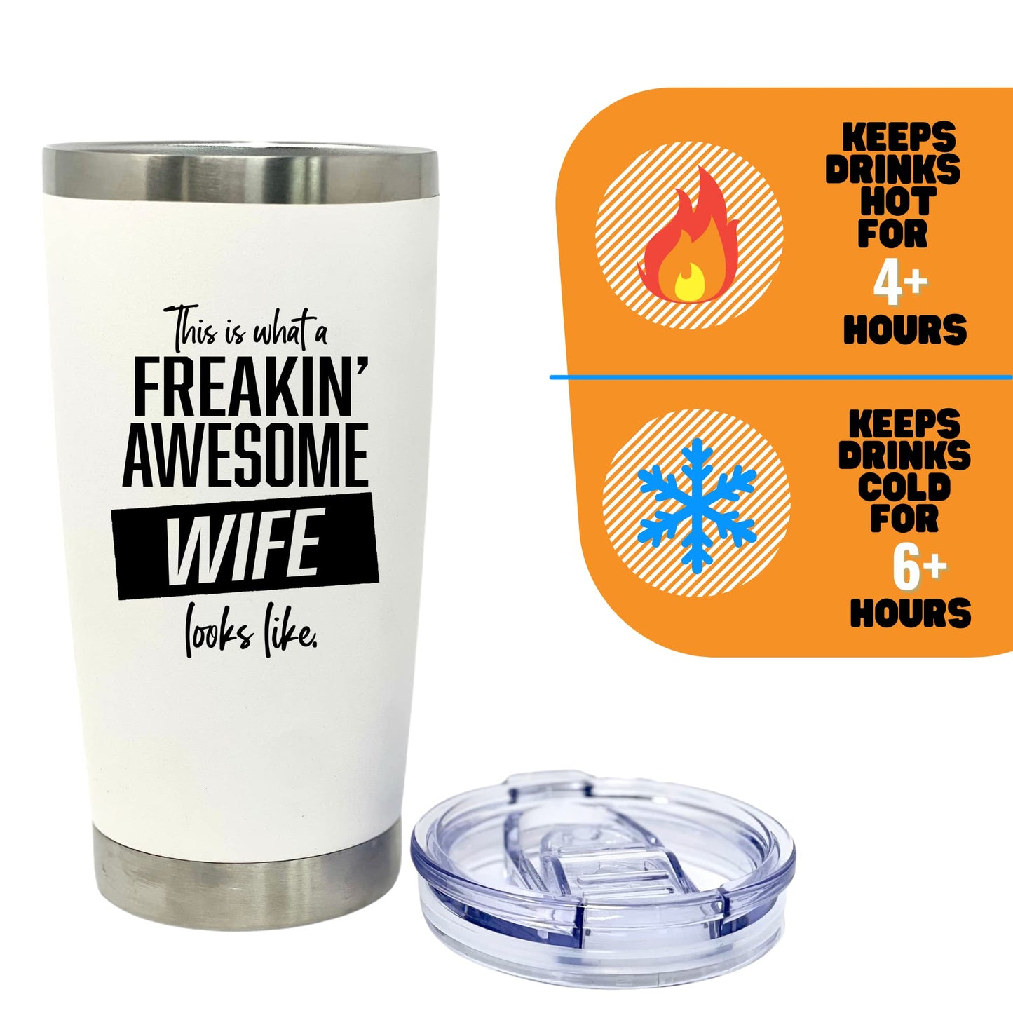 Freakin' Awesome Wife 20 oz White Tumbler for Wife - Outlet Deal Texas