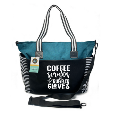 Coffee Scrubs LouLou Teal Tote Bag for Medical Workers - Outlet Deal Utah