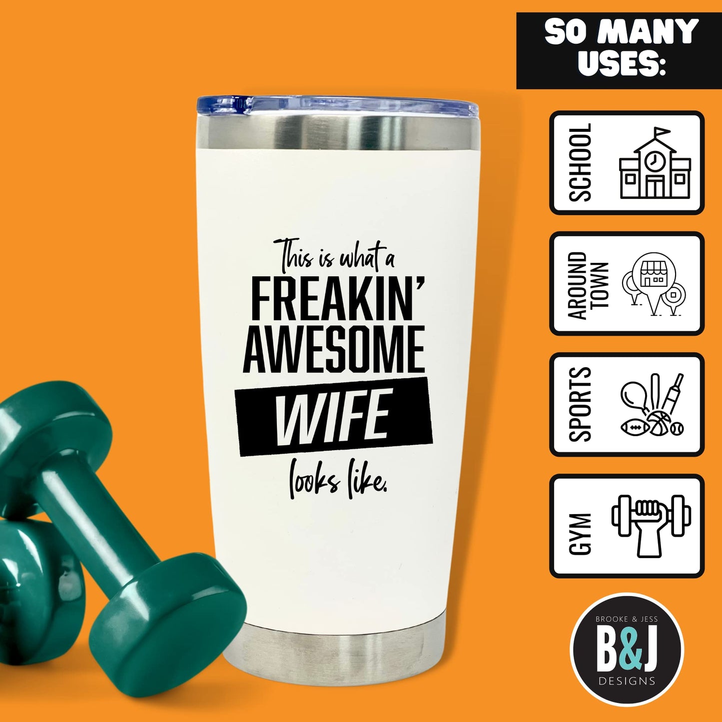 Freakin' Awesome Wife 20 oz White Tumbler for Wife - Outlet Deal Texas