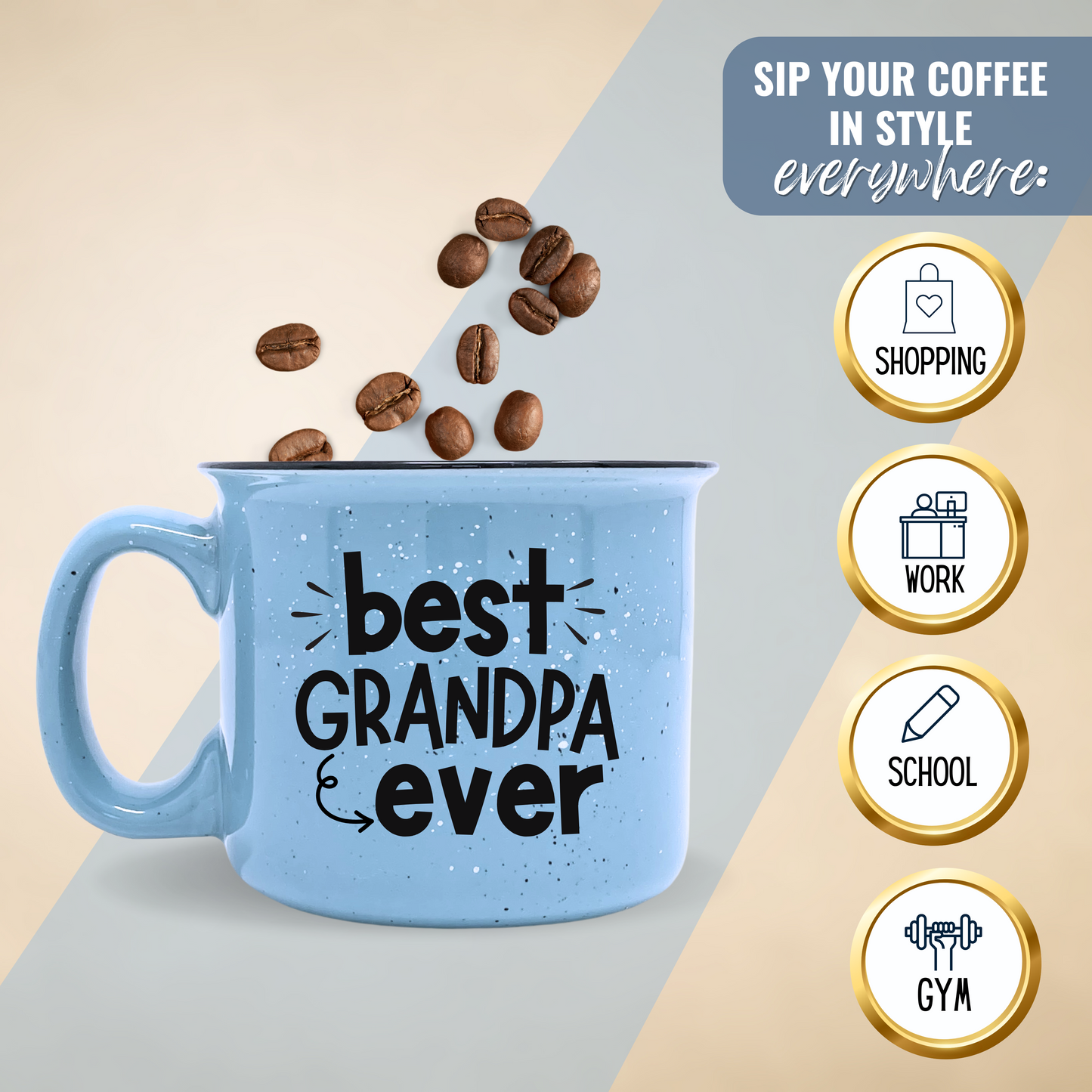 Papa Bear Coffee Mug for Dad, Father, Grandpa, Husband - Unique Fun Gifts for Men, Father's Day, Christmas (Best Grandpa Ever Blue)