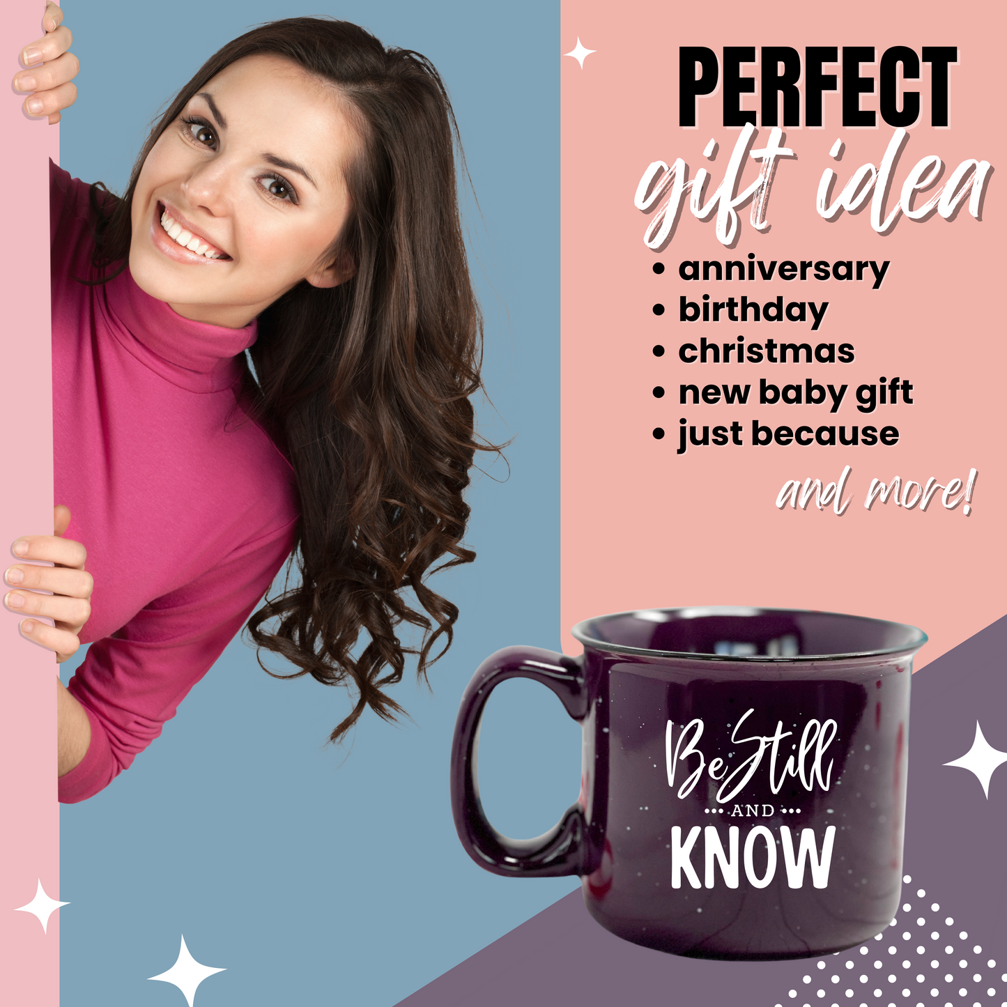 Cute Inspirational Motivational Coffee Mugs for Women - Unique Fun Gifts for Her, Wife, Friend, Mom, Sister, Teacher, Coworkers - Coffee Cups & Mugs with Quotes (Be Still and Know Plum)