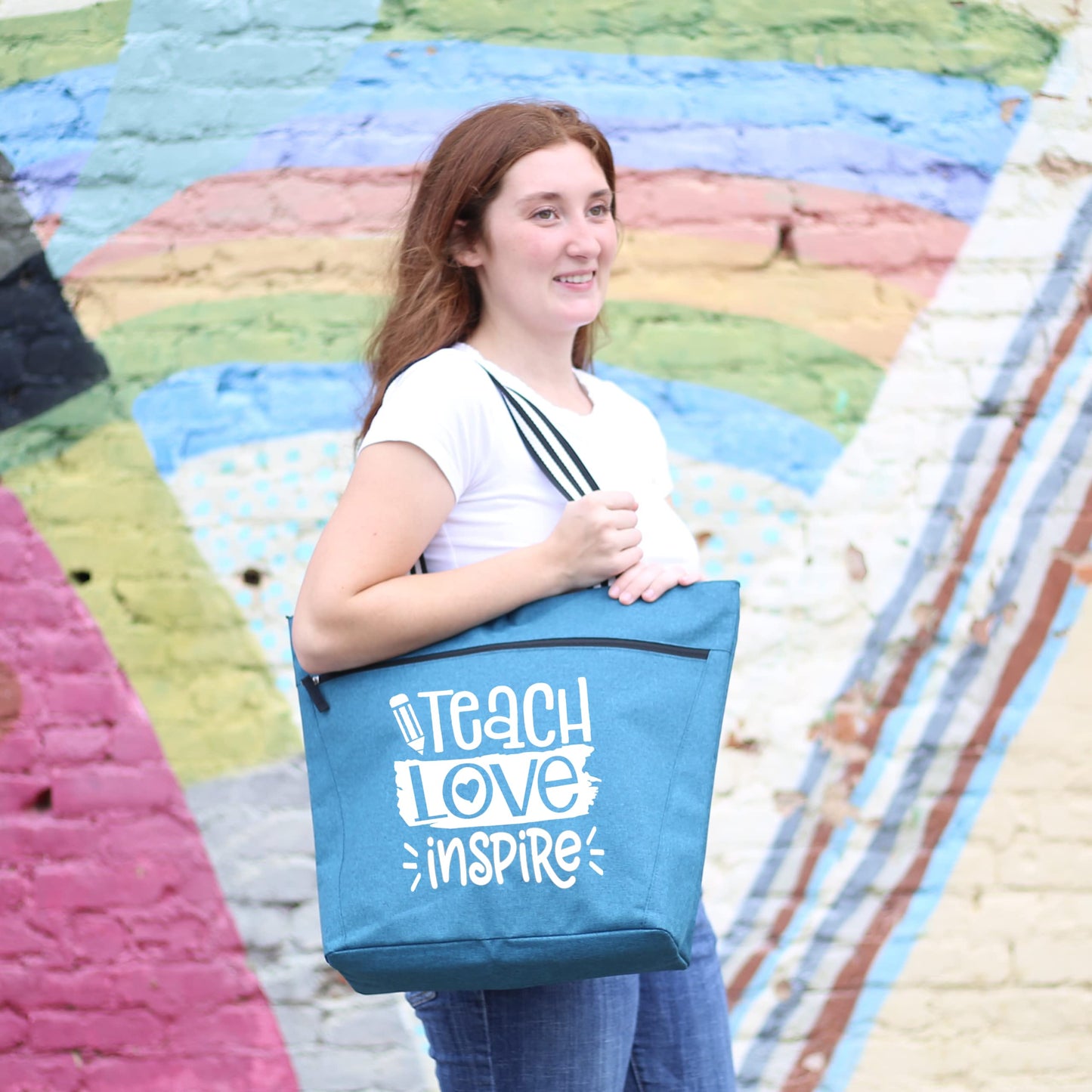 Teach Love Inspire Lexie Teal Tote Bag for Teachers - Outlet Deal Utah