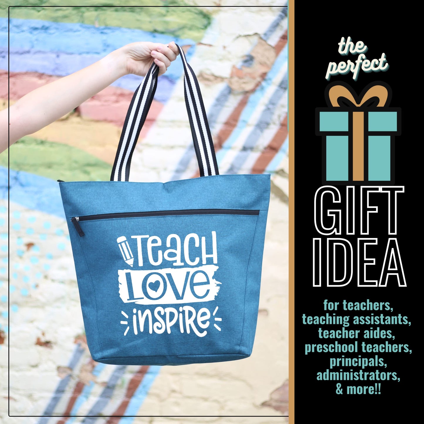 Teach Love Inspire Lexie Teal Tote Bag for Teachers - Outlet Deal Utah