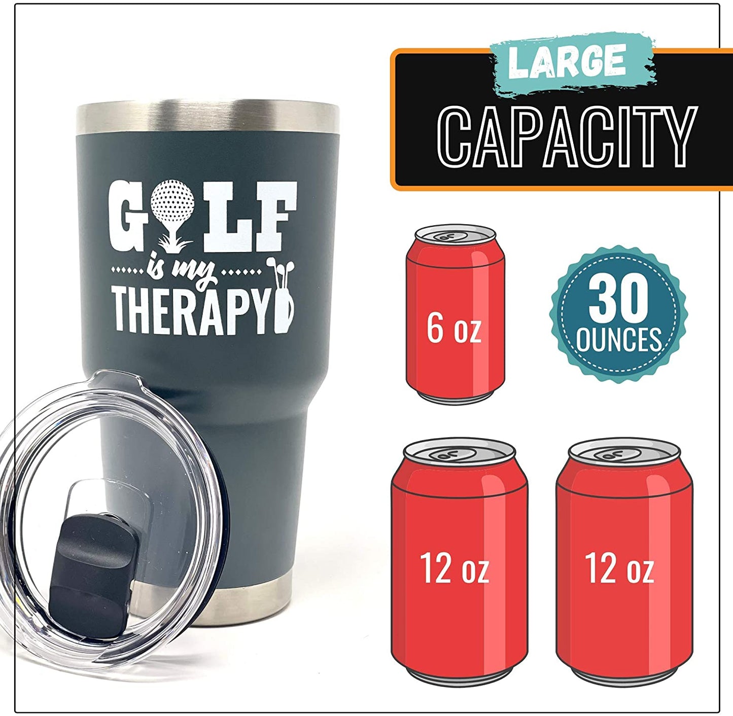 Golf Therapy 30 oz Gray Tumbler for Golfers - Outlet Deal Utah