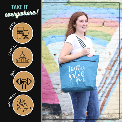 I Will Stab You Teal Lexie Tote Bag for Medical Workers - Outlet Deal Utah