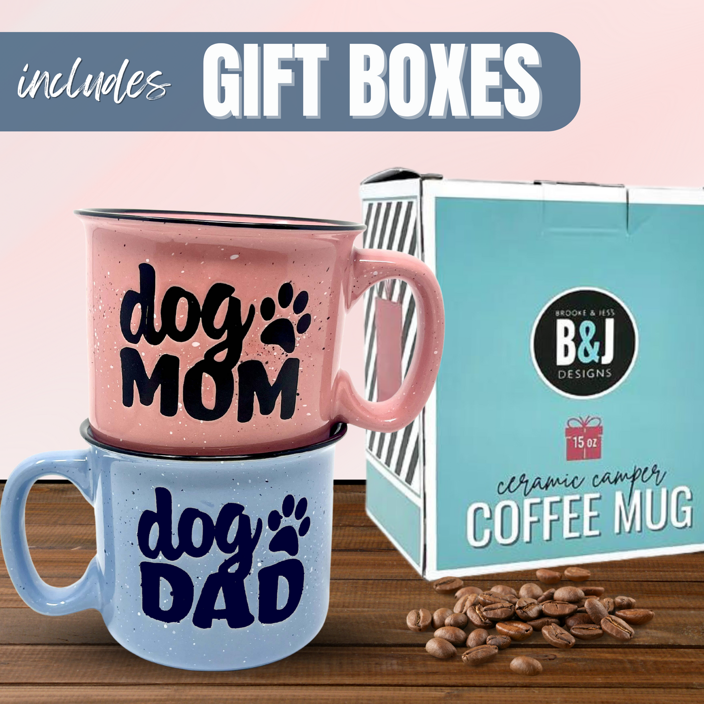 Cute Funny Coffee Mug for Dog Lovers - Dog Mom, Dog Dad, Fur Mama - Unique Fun Gifts for Her, Dad, Mom, Sister, Teacher, Coworkers - Coffee Cups & Mugs with Quotes (Dog Mom and Dog Dad Mug Gift Set)