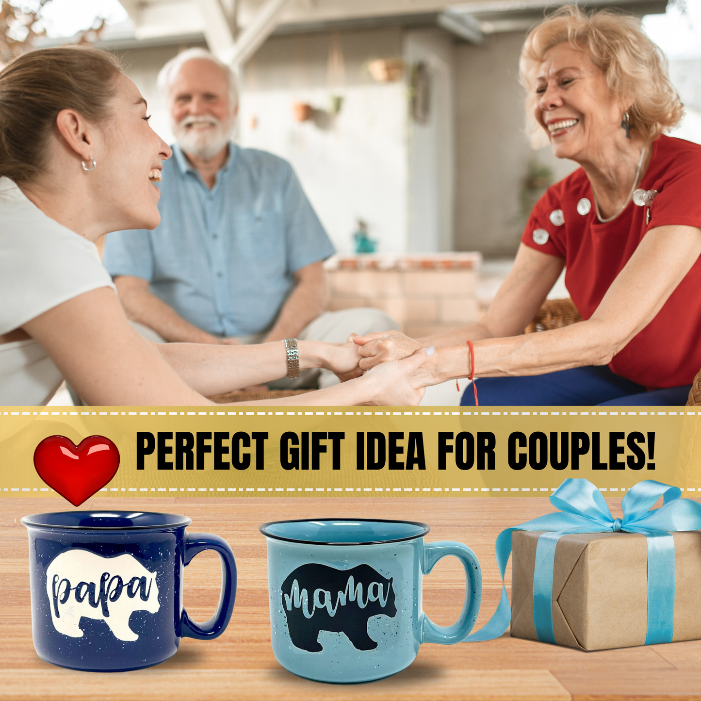 Mama Bear & Papa Bear Coffee Mug - Cute Coffee Cups for Men and Women - Unique Fun Gifts for Him, Her, Mother's Day, Father's Day, Christmas (Mama Bear Teal & Papa Bear Dark Blue Gift Set)