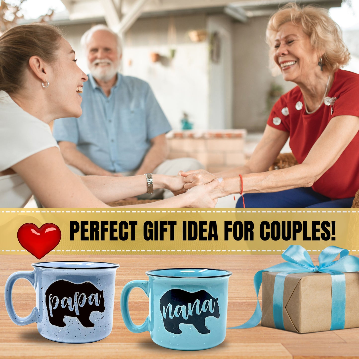 Nana Bear Cute Coffee Mug for Grandma, Grandmother - Grandma Gifts, Mother's Day, Christmas, Birthday (Nana Bear Teal and Papa Bear Light Blue Gift Set)