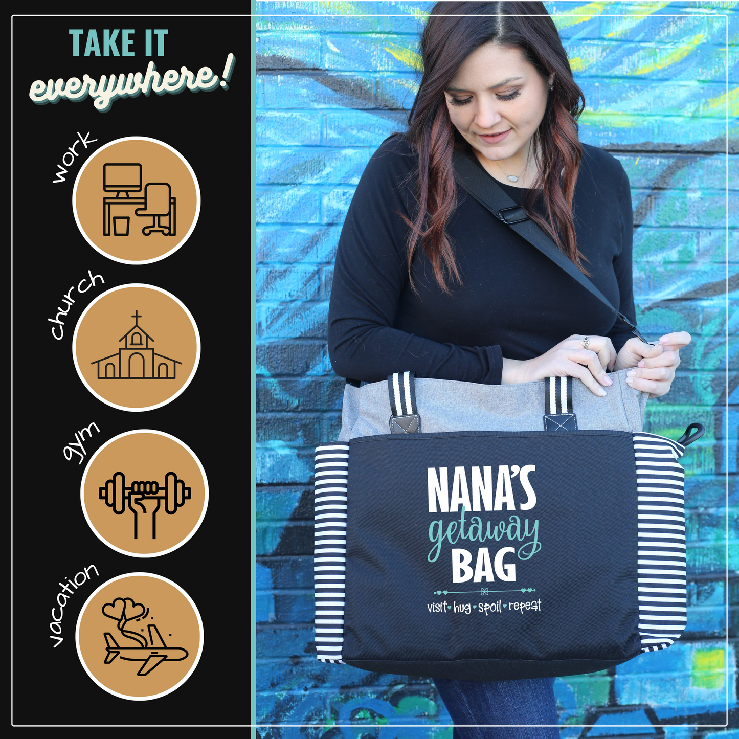 Nana's Getaway LouLou Gray Tote Bag for Grandmothers