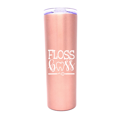 Floss Boss 20 oz Rose Gold Skinny Tumbler for Dental Workers - Outlet Deal Utah