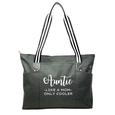 Brooke & Jess Designs Aunt Gifts - Canvas Tote Bag with Pockets from Niece, Nephew-Birthday, Christmas (Auntie Like a Mom Only Cooler Tessa Black)