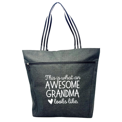 Large Zippered Tote Bag with Pockets for Grandmas, Grandmother, Nana - Grandma's Getaway Bag - Perfect for Work, Gifts for Granny, Mother's Day, Christmas, Birthday (Awesome Grandma Lexie Black)