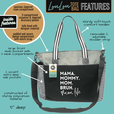 Mommy Bag for Hospital - Mama Bear Mom Tote Bag - Mom Bags for Women, Maternity Gift Bags for Mamas (Mama Mommy, Mom, Bruh Lou Lou Gray)