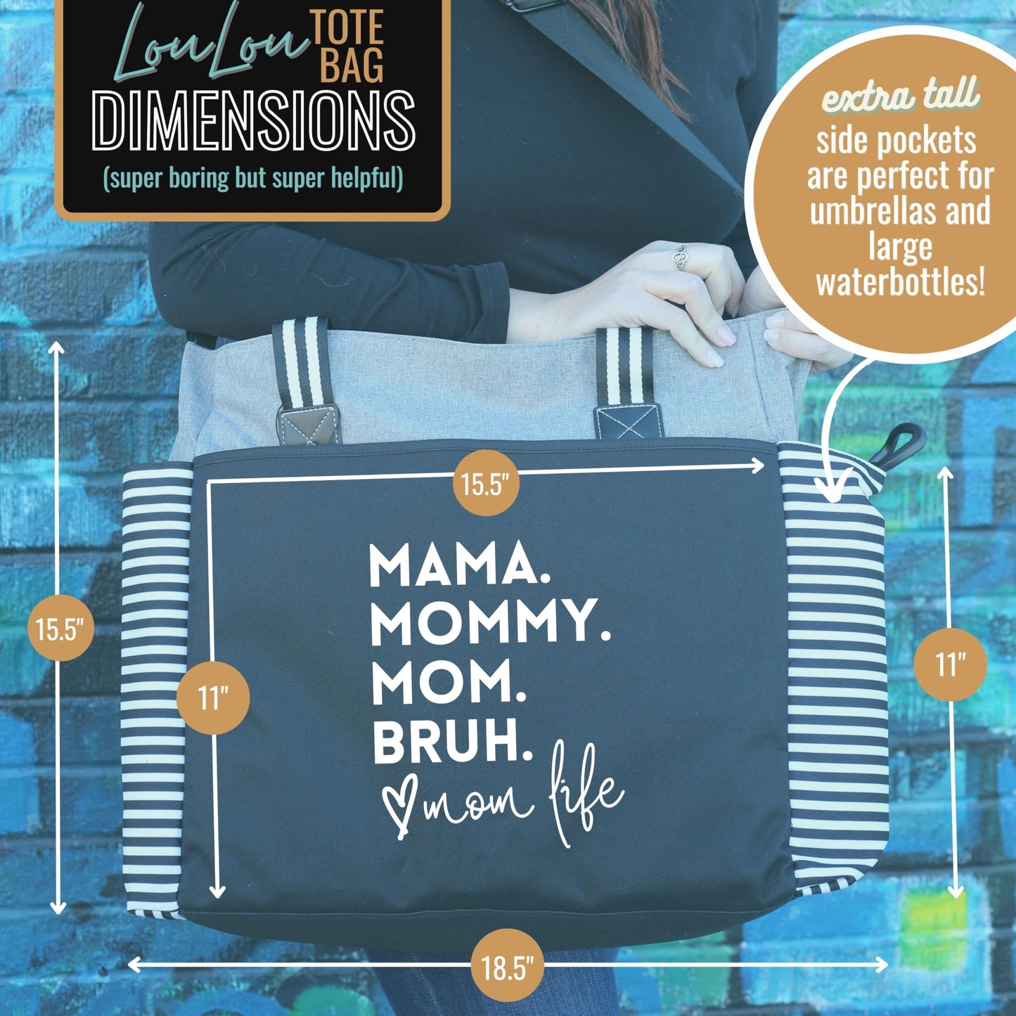 Mommy Bag for Hospital - Mama Bear Mom Tote Bag - Mom Bags for Women, Maternity Gift Bags for Mamas (Mama Mommy, Mom, Bruh Lou Lou Gray)