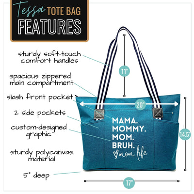 Brooke & Jess Designs Mommy Bag for Hospital - Mama Bear Mom Tote Bag - Mom Bags for Women, Maternity Gift Bags for Mamas (Mama Mommy Mom Bruh Tessa Teal)