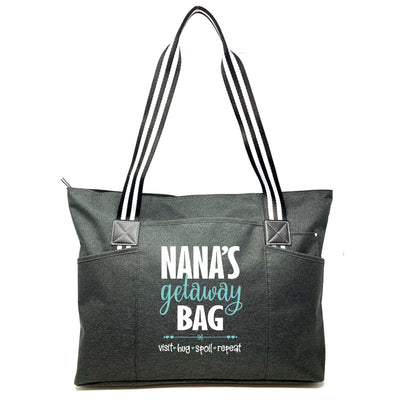 Brooke & Jess Designs Grandma Gifts, Nana Gifts Tote Bag - Perfect for Work, Gift for Granny, Mother's Day from Grandkids (Nana's Getaway Tessa Black)