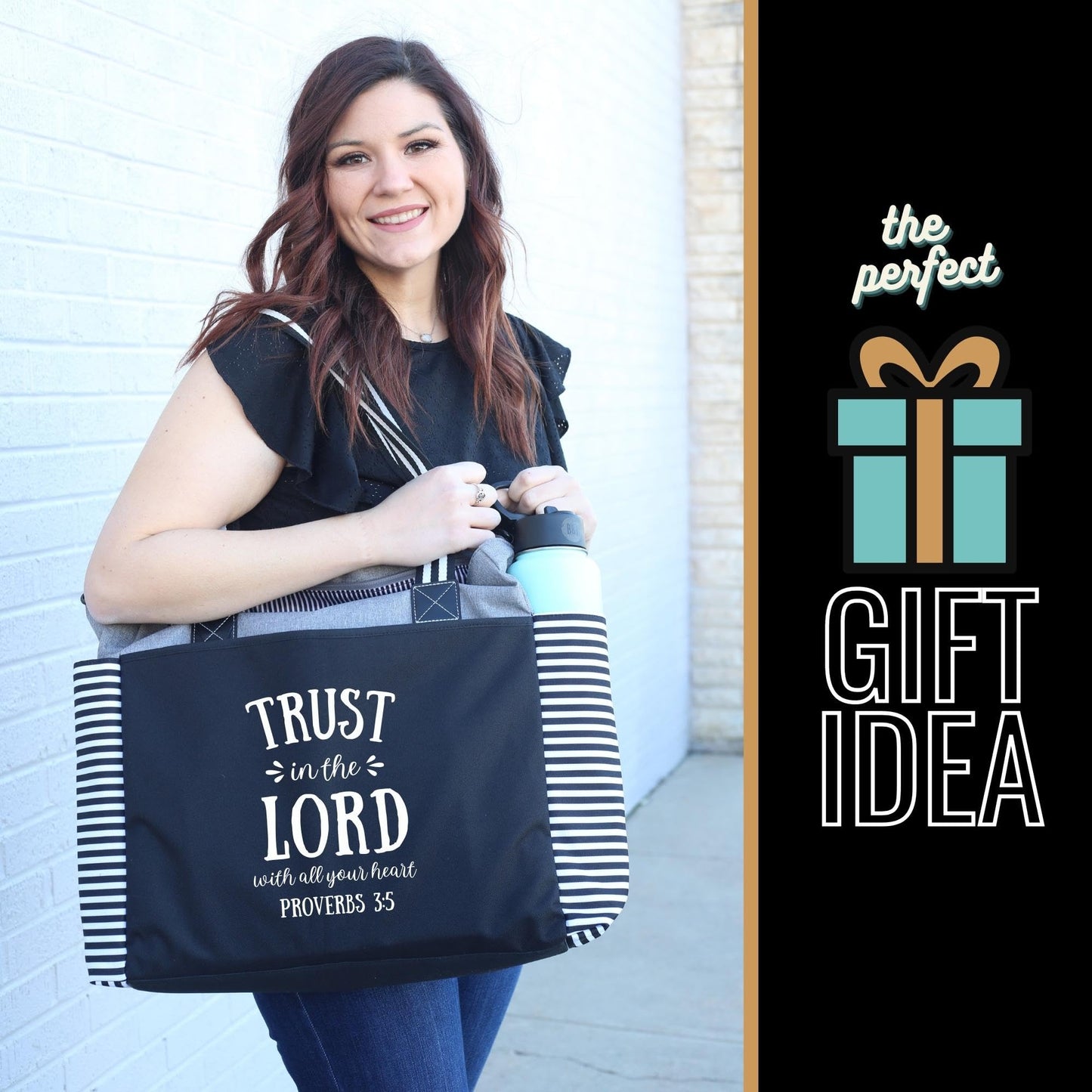 Large Zippered Inspirational Tote Bags for Women - Christian Gift Ideas (Trust in the Lord Lou Lou Gray)