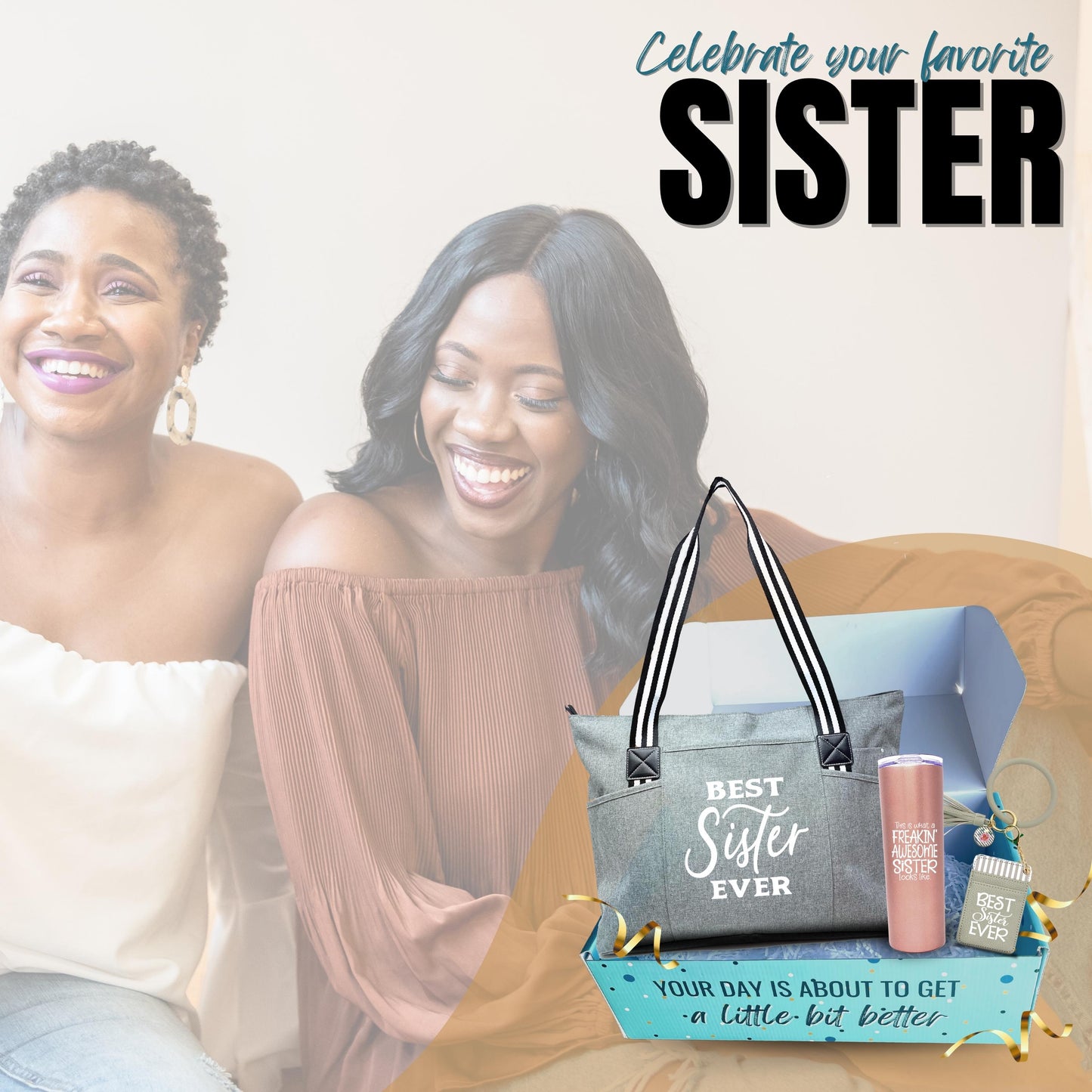 Brooke and Jess Designs Sister Gift Bundle - Best Sister Ever Tessa, 20 oz Skinny Tumbler, and Keychain Gift Set Box