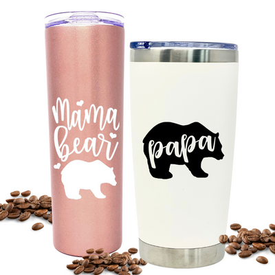 Mom and Dad Gift Coffee Mug - Mama Bear and Papa Bear Tumbler - Mom and Dad Cup - Cute Gifts for Mother, Father, New Moms and Dads for Christmas, Birthday, Mother's Day, and Father's Day (Mama Bear and Papa Bear 20 oz Gift Set)