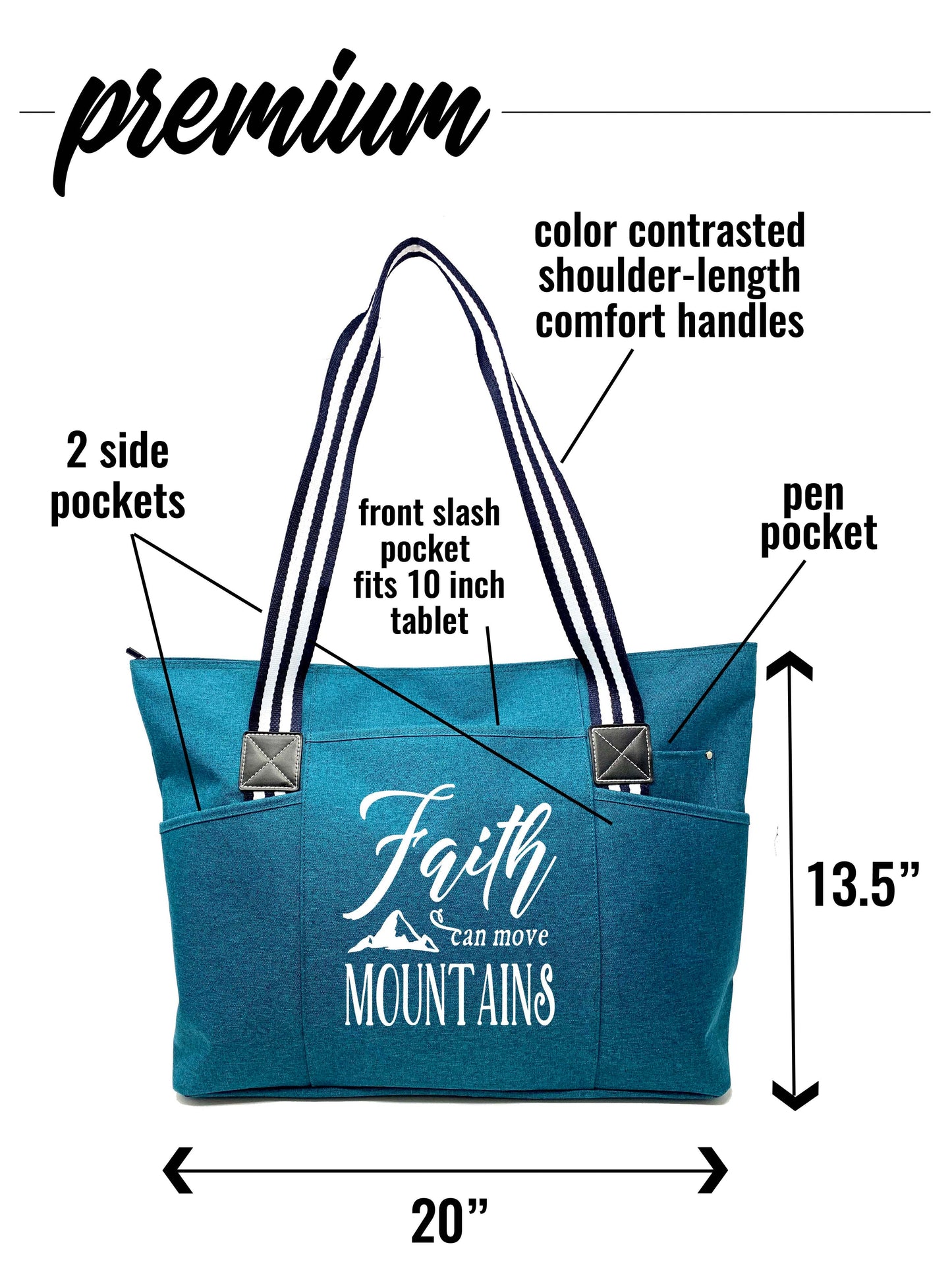 Faith Can Move Mountains Tessa Teal Tote Bag - Outlet Deal Utah