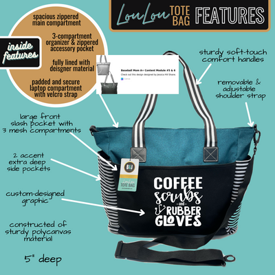 Coffee Scrubs LouLou Teal Tote Bag for Medical Workers - Outlet Deal Utah