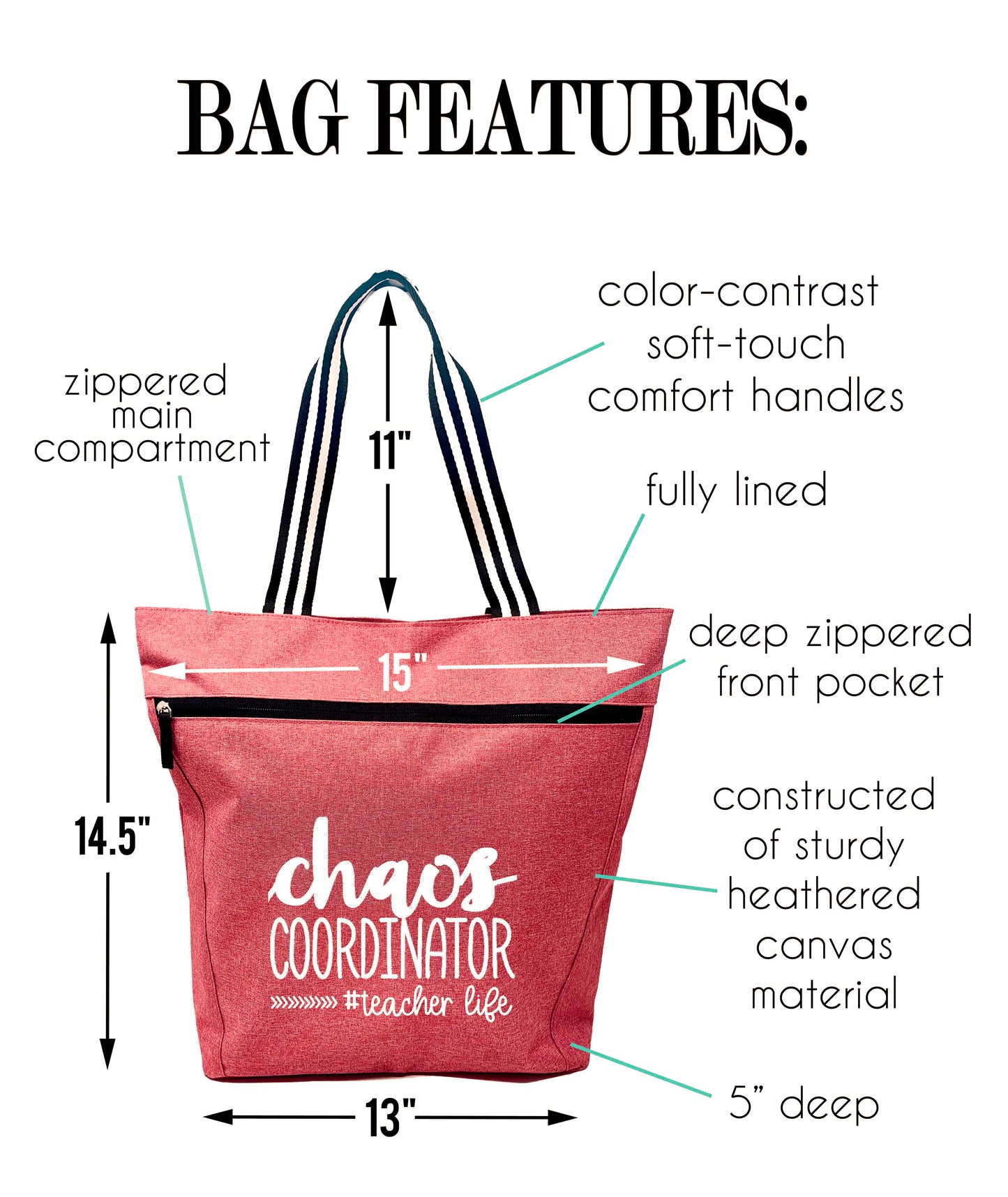 Chaos Coordinator #Teacher Life Lexie Coral Tote Bag for Teachers - Outlet Deal Utah