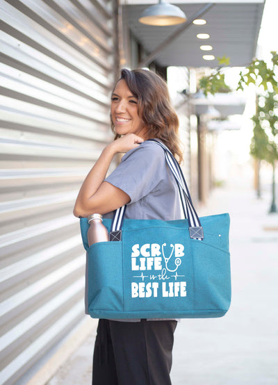 Scrub Life is the Best Life Tessa Teal Tote Bag for Medical Workers - Outlet Deal Utah