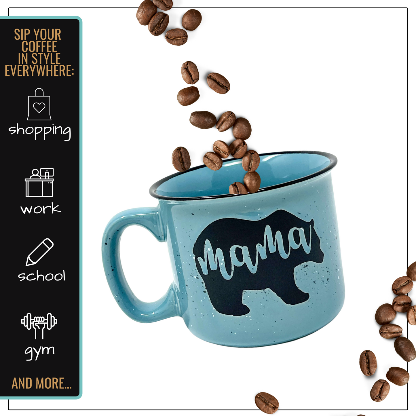 Mama Bear 14oz Teal Ceramic Mug for Moms