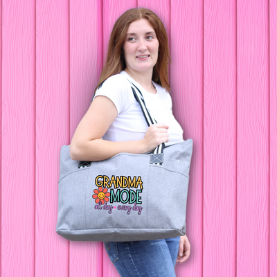 Grandma Mode All Day Every Day Tote Bag Gift with Pockets and Zipper