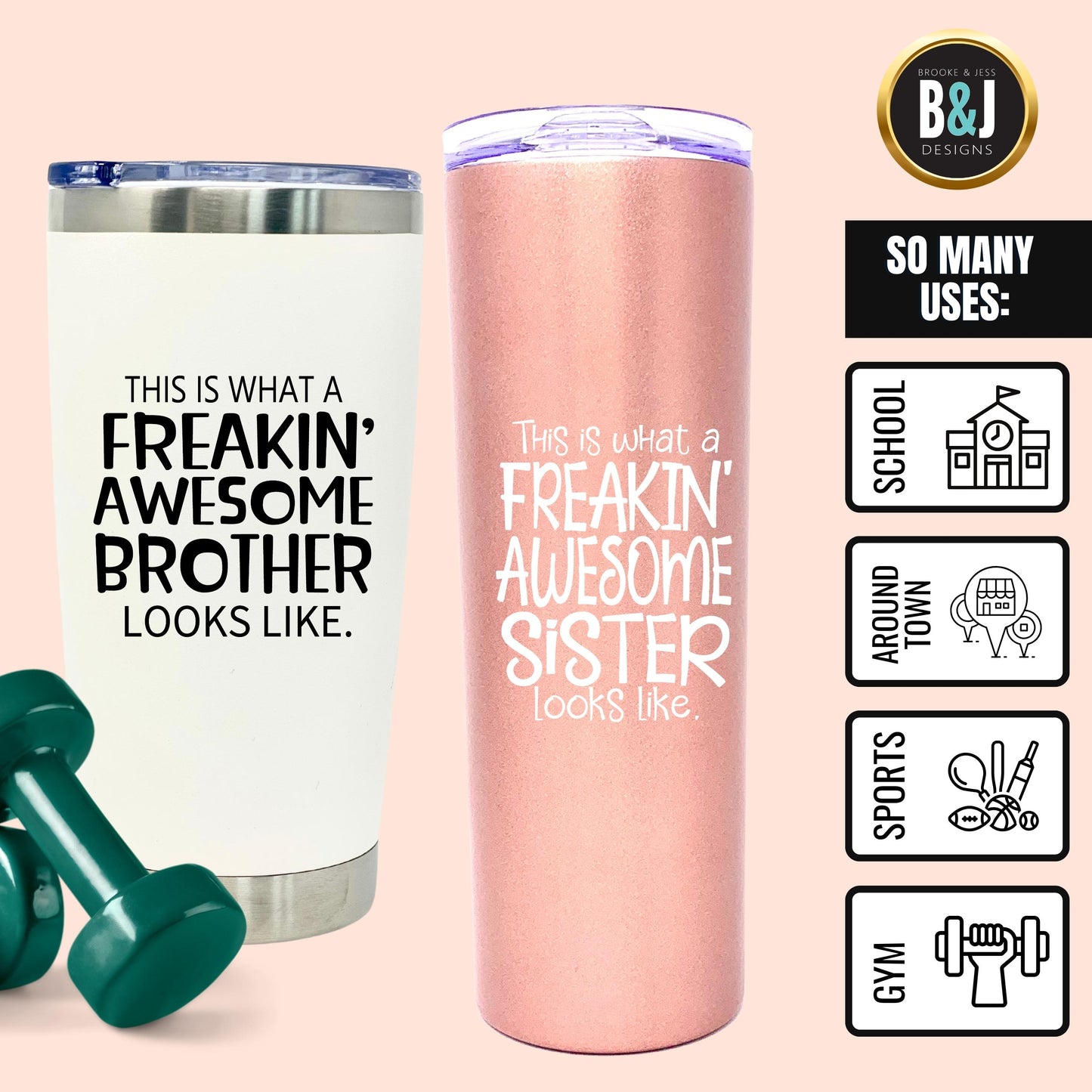 Funny Gift for Brother and Sister - Awesome Brother and Sister Tumbler Coffee Mug - Great Travel Cup Gifts for Siblings, Christmas Birthday Presents for Brother and Sister