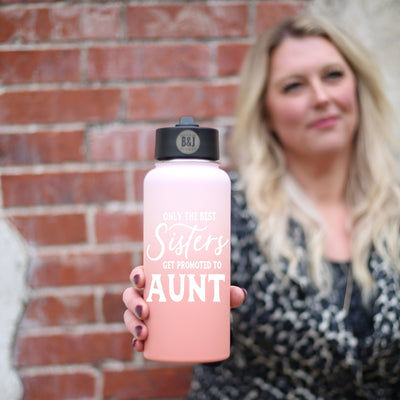 Only the Best Sisters Get Promoted to Aunt 32 oz Rose Gold Water Bottle for Aunts  - Outlet Deals Texas