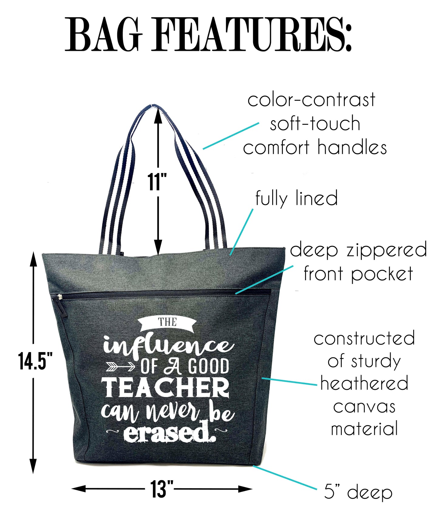 Teacher Influence Lexie Black Tote Bag for Teachers - Outlet Deal Utah