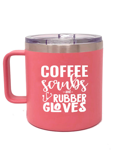 Coffee Scrubs 14 oz Coral Camper Tumbler for Medical Workers - Outlet Deal Texas