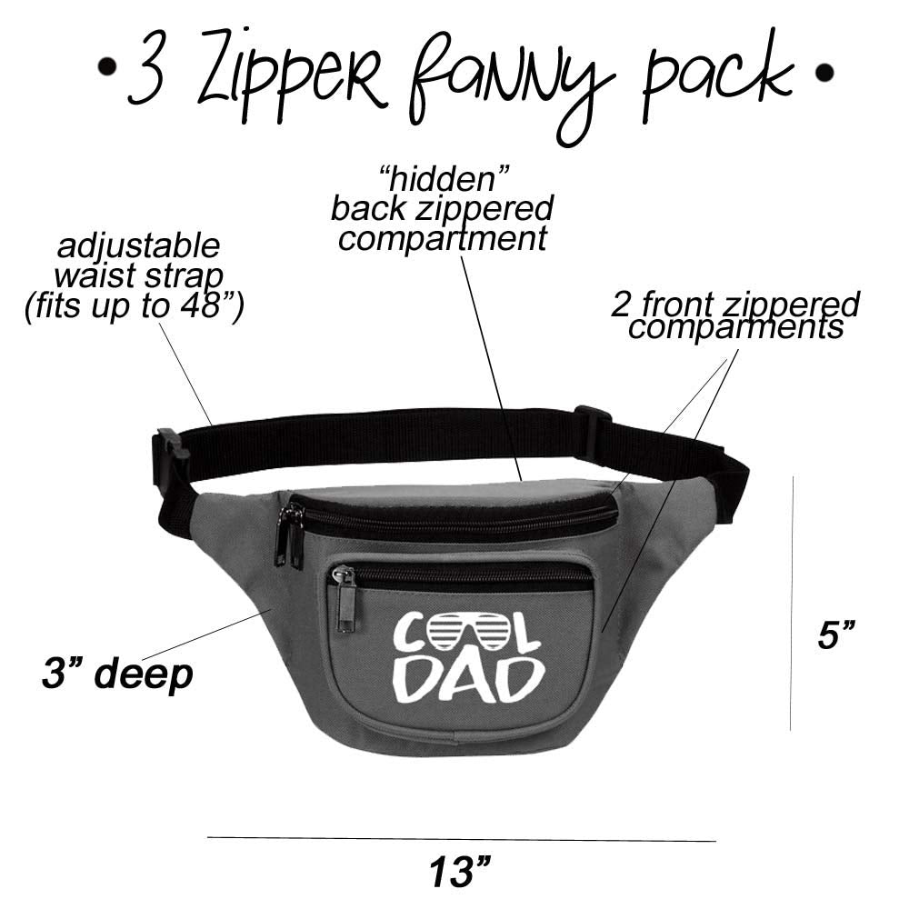 Funny Fanny Pack for Men, Dad, Hubby, Husband - Cool Dad Gray Waist Belt Bag, Phanny Pack for Travel, Gym, Running, Dog Walking, Hiking - Great Gift (Cool Dad Gray)