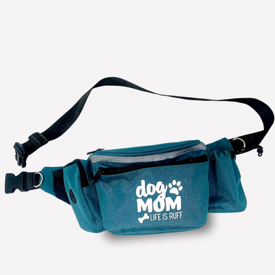 Dog Walking Fanny Pack for Women - Fun Dog Mom Gifts - Includes Dog Poop Bag Dispenser, Hands Free Leash Hooks (Dog Mom Teal)
