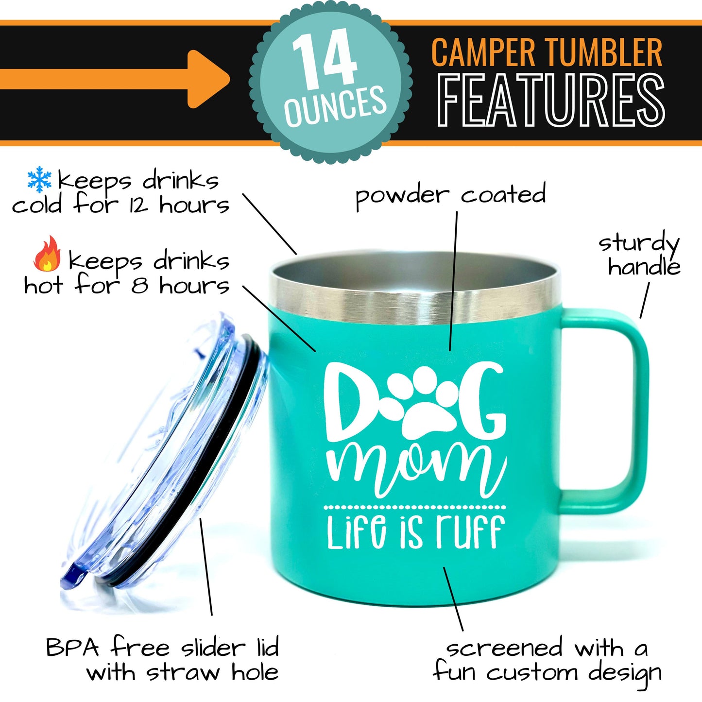 Dog Mom Teal 14 oz Camper Tumbler for Dog Lovers - Outlet Deal Texas