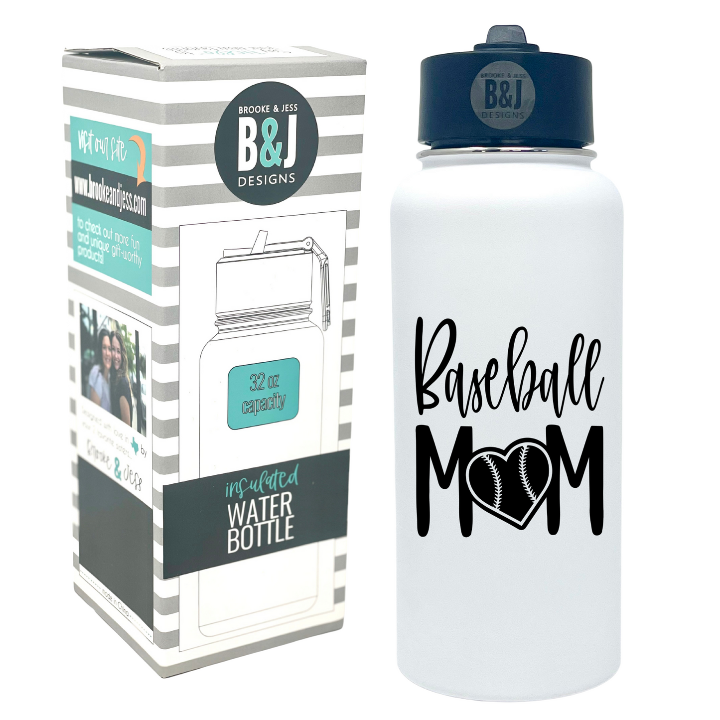 Baseball Mom 32 oz White Water Bottle for Moms - Outlet Deal Utah
