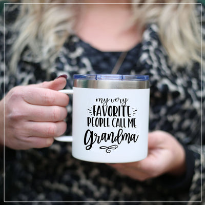 Favorite People Grandma 14 oz White  Camper Tumbler for Grandmothers - Outlet Deal Texas