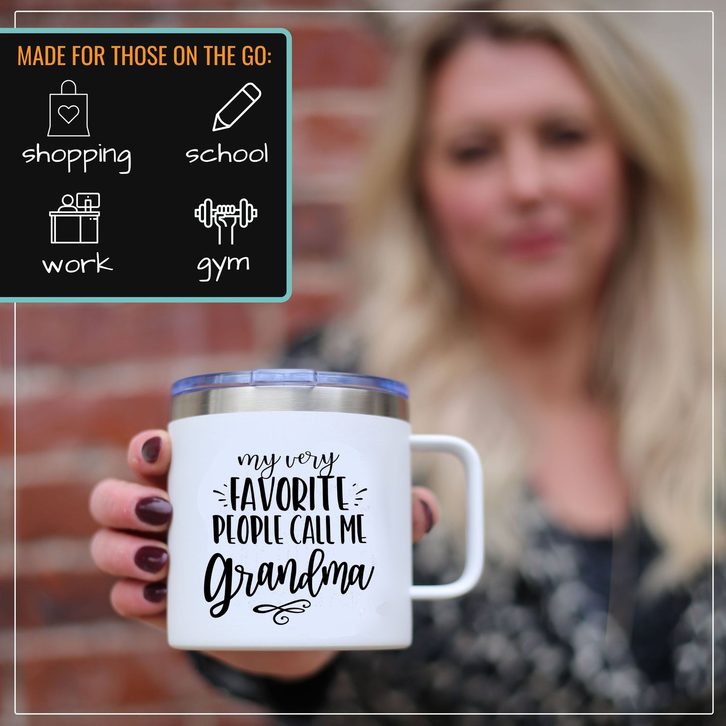 Favorite People Grandma 14 oz White  Camper Tumbler for Grandmothers - Outlet Deal Texas