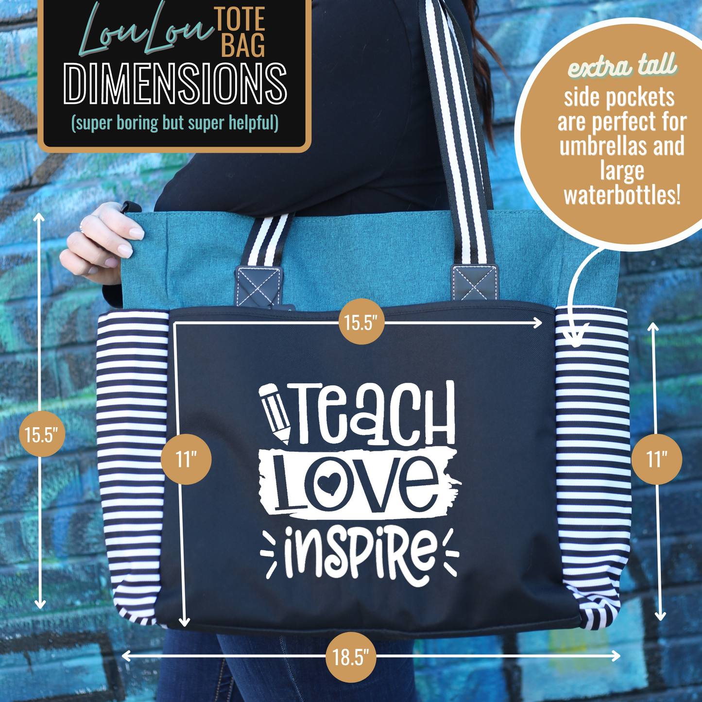 Teach Love  Inspire LouLou Teal Tote Bag for Teachers - Outlet Deal Utah